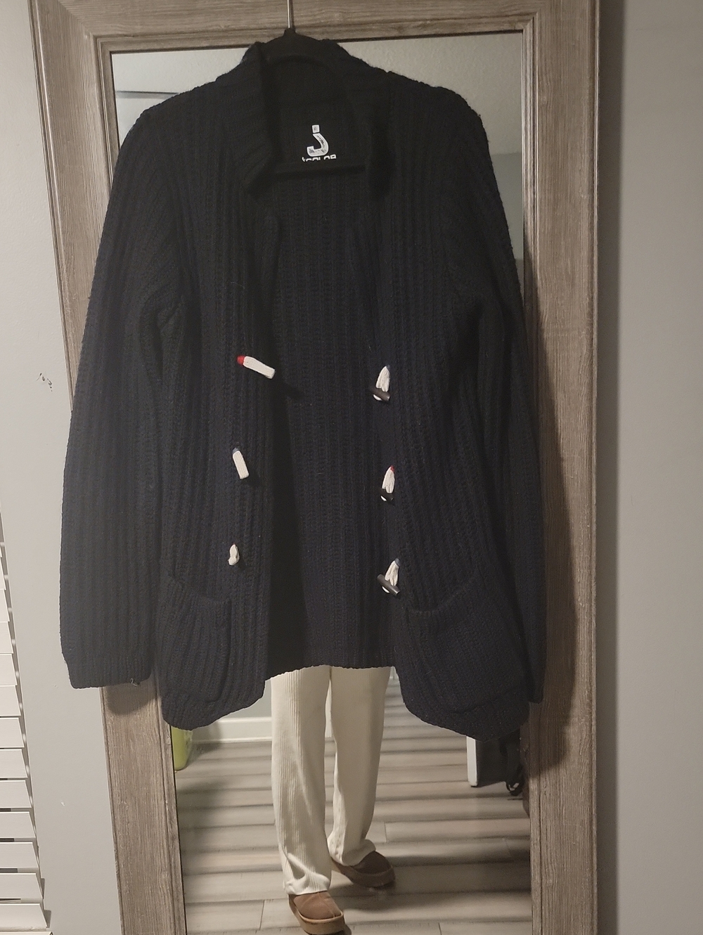 Women's Navy Toggle-Front Knit Cardigan